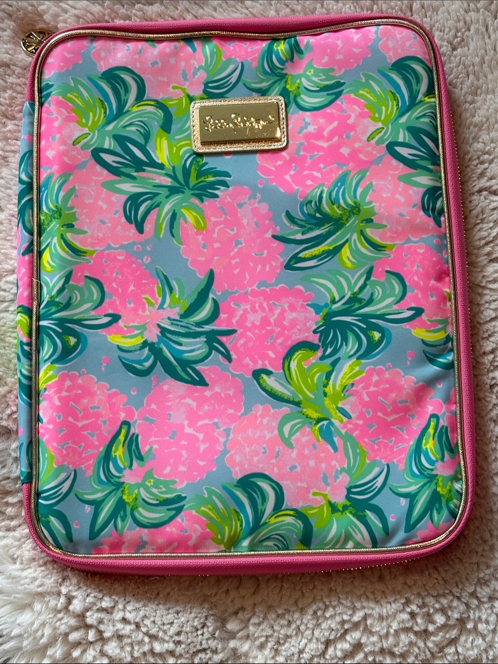 Lilly Pulitzer Padded Agenda Folder Bright Pink, Teal & Green Print Like New